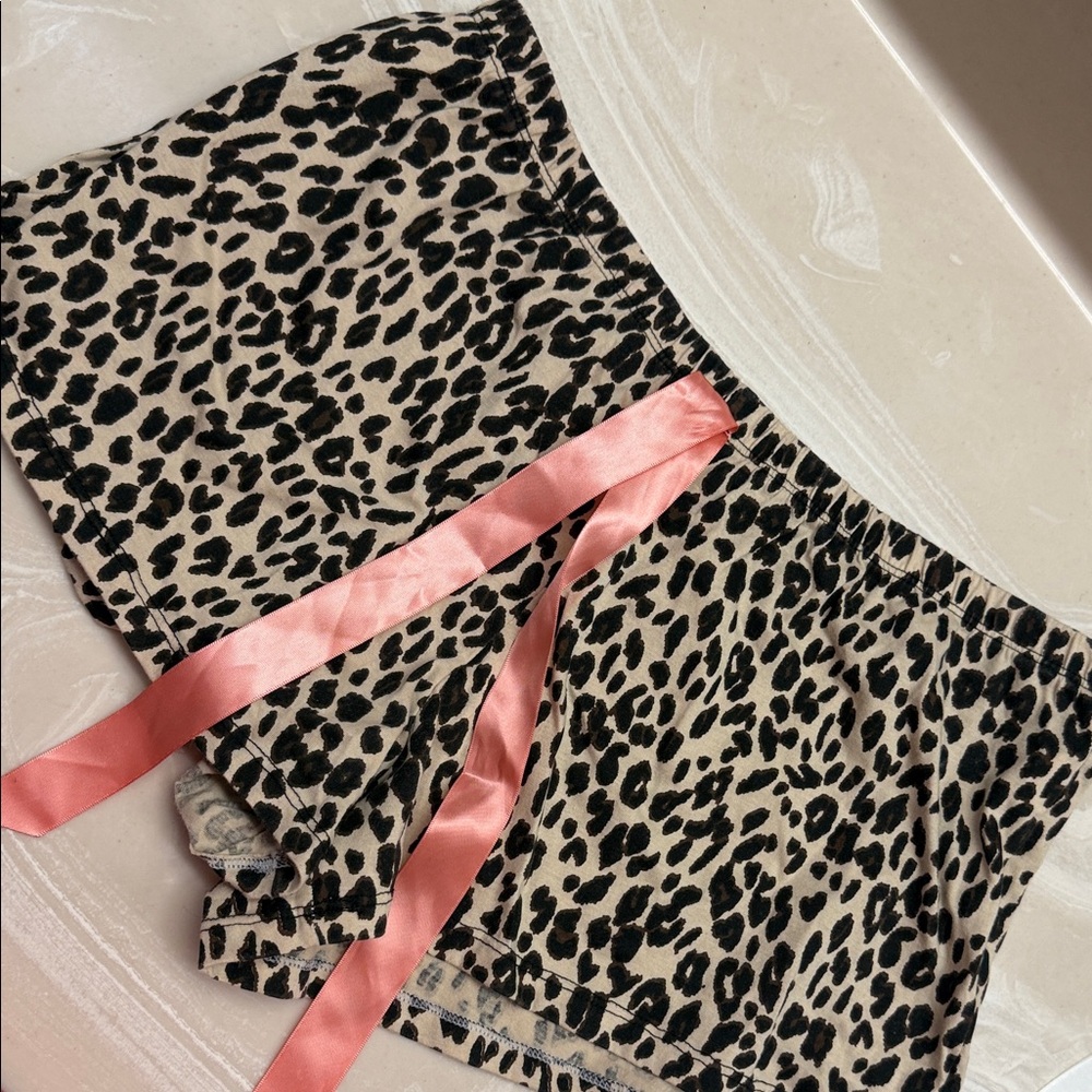 NWOT Leopard Print Pajama Shorts with Pink Ribbon